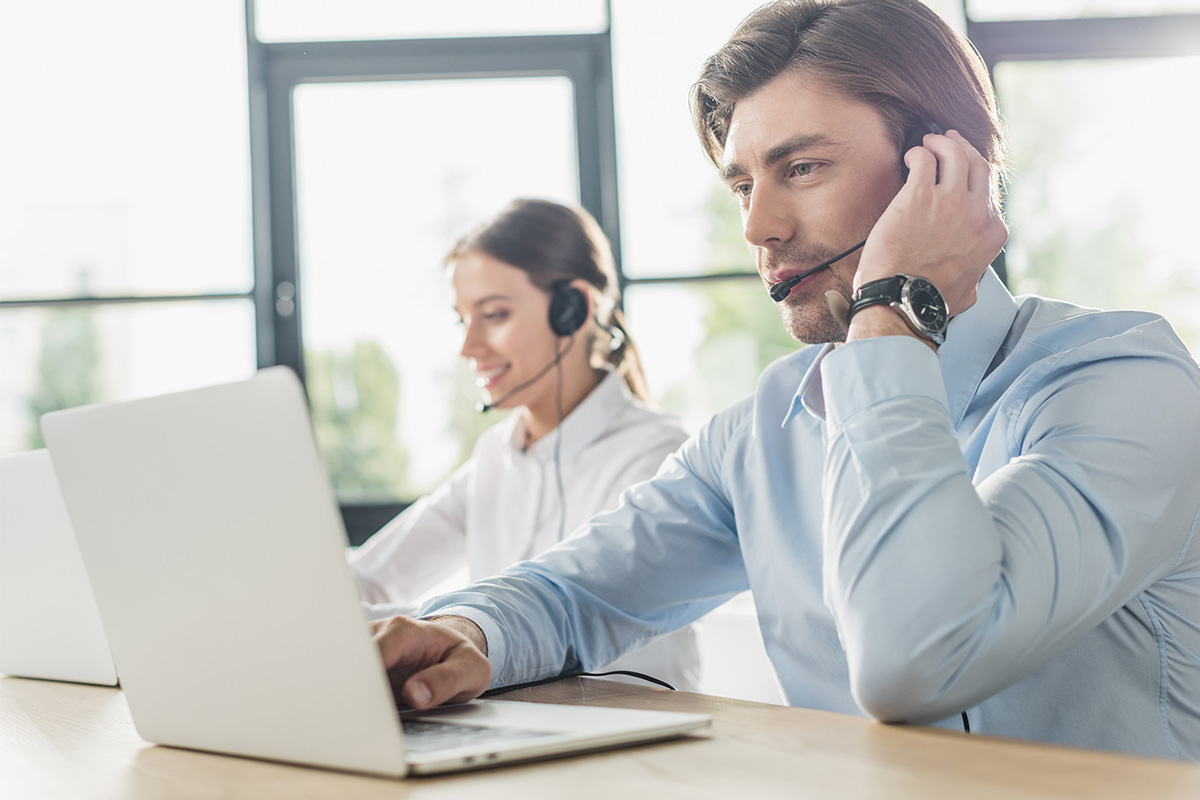 An Ad Astra OPi interpreter chats with a client.